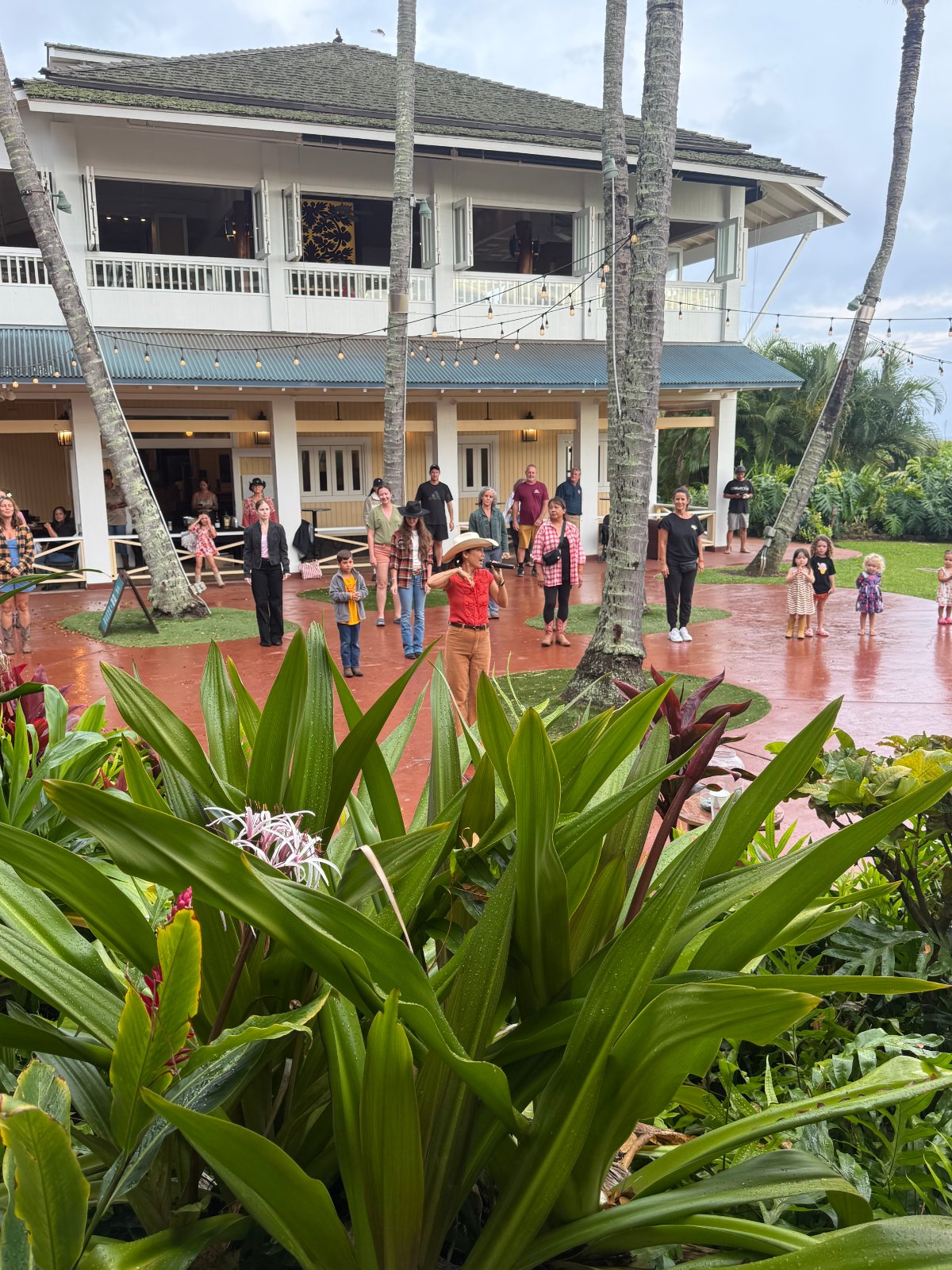 Line dancing instructor leading guests at the Palm Court